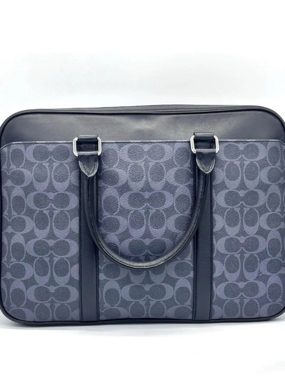 Coach Perry Slim Briefcase Laptop Bag Navy Blue Signature Coated Canvas F59057 - Picture 5 of 16
